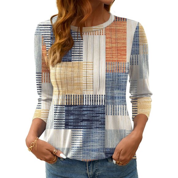 Tops - Women's 3/4 Sleeve Blouse Casual Tops Summer Shirts Pleated Hem Large